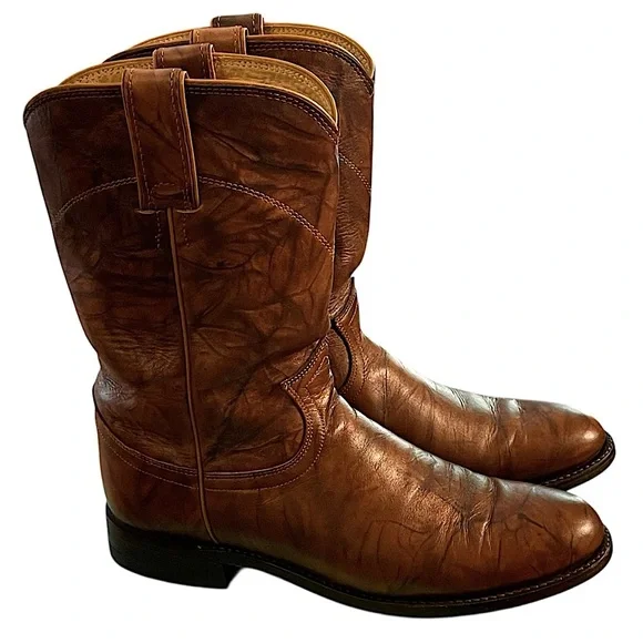 Justin Chestnut Marbled Deerlite Ladies Roper Western Boots Size 7.5B - Picture 4 of 13